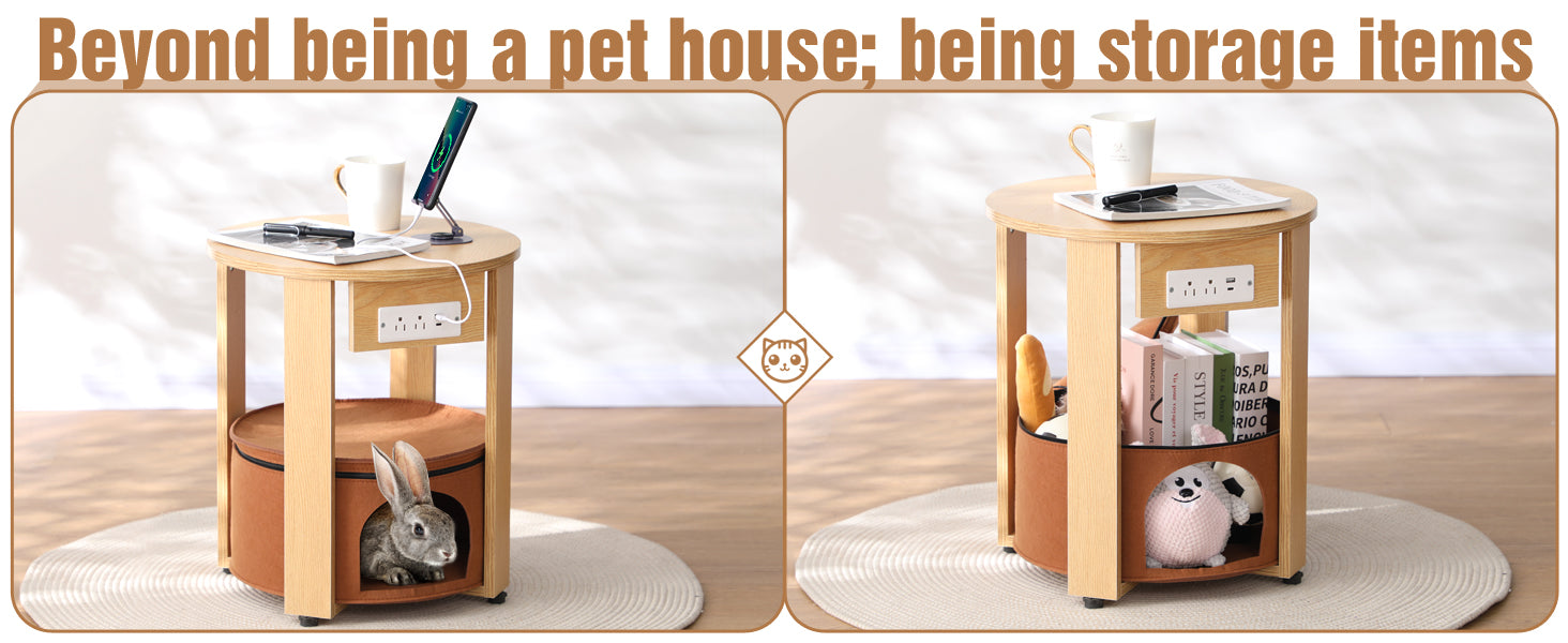 Side Table Cat House End Table with Charging Station