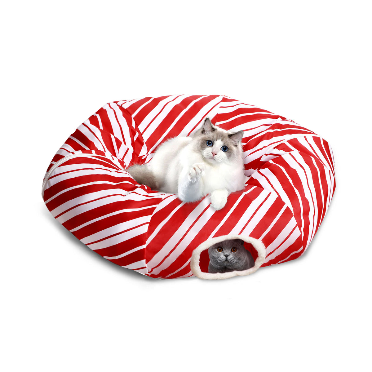 Cat Tunnel Bed Peekaboo Cat Cave Donut Under Christmas Tree Candy Cane Design