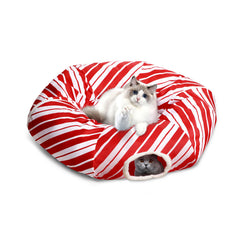 Cat Tunnel Bed Peekaboo Cat Cave Donut Under Christmas Tree Candy Cane Design