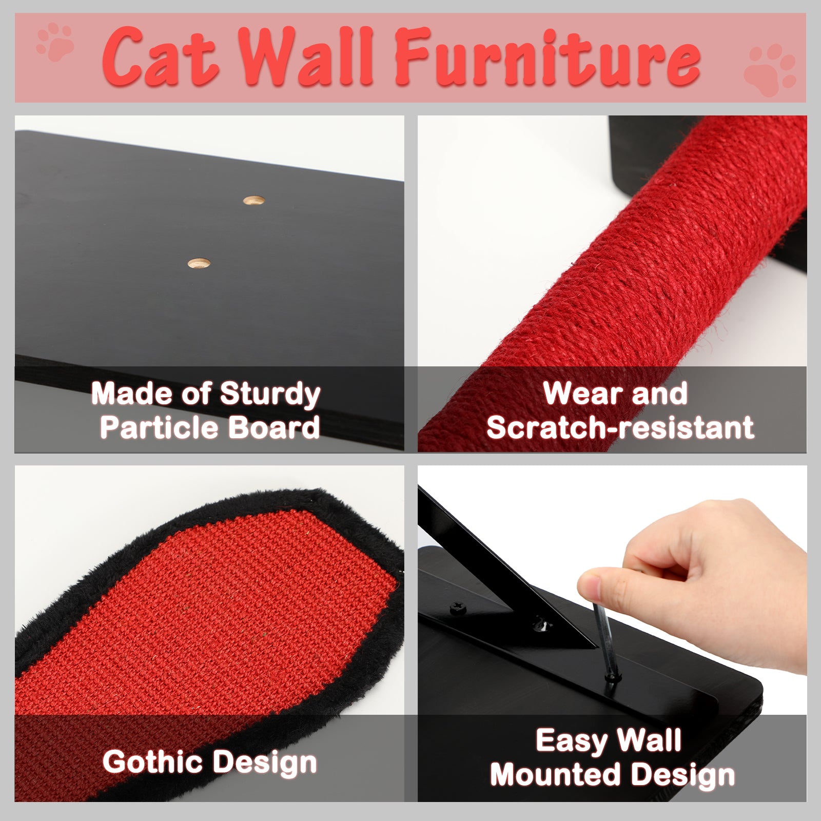 Gothic Cat Wall Shelves 7pcs Wall-Mounted