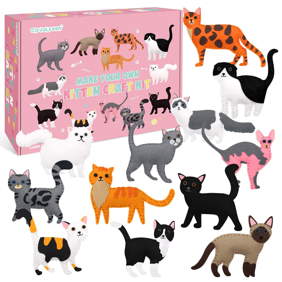 Cat Sewing Kit for Kids 12PCS, Creative Craft and Gift Ideas