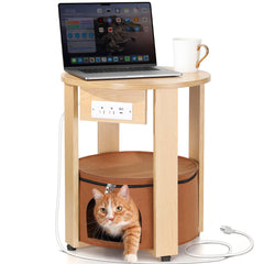 Side Table Cat House End Table with Charging Station