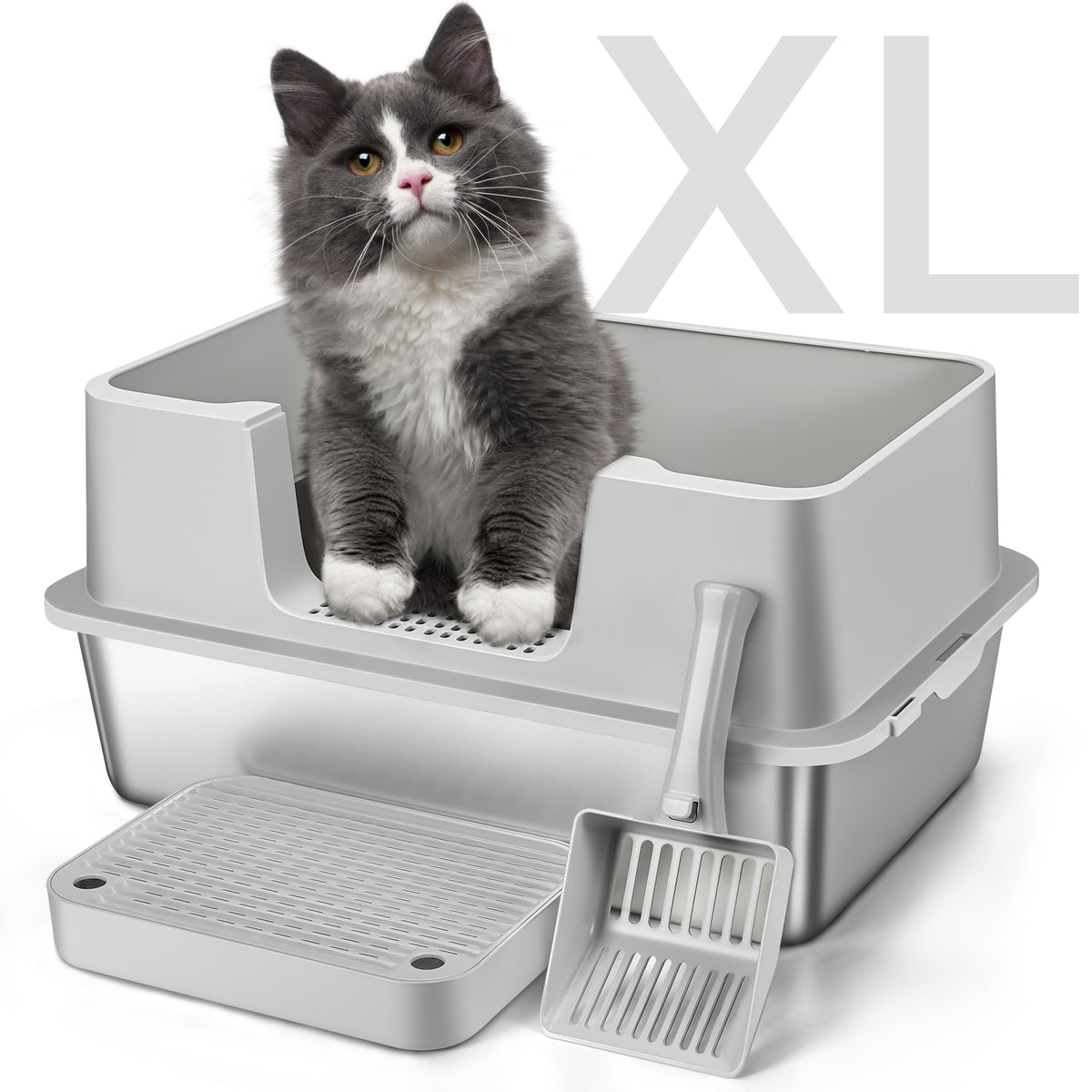 Stainless Steel Litter Box with Step Extra Large Cat Litter Box
