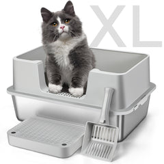 Stainless Steel Litter Box with Step Extra Large Cat Litter Box