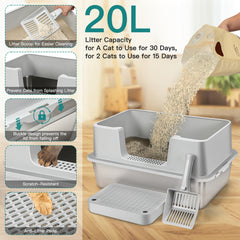 Stainless Steel Litter Box with Step Extra Large Cat Litter Box