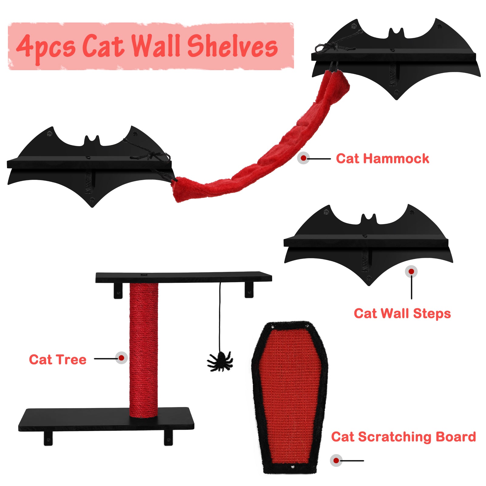 Gothic Cat Wall Shelves 7pcs Wall-Mounted