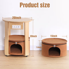 Side Table Cat House End Table with Charging Station