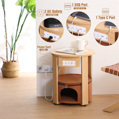 Side Table Cat House End Table with Charging Station