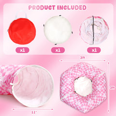 Pink Cat Tunnel Bed Peekaboo Cat Cave Donut Under Christmas Tree Pink Checker with Snowflakes Festive Decor