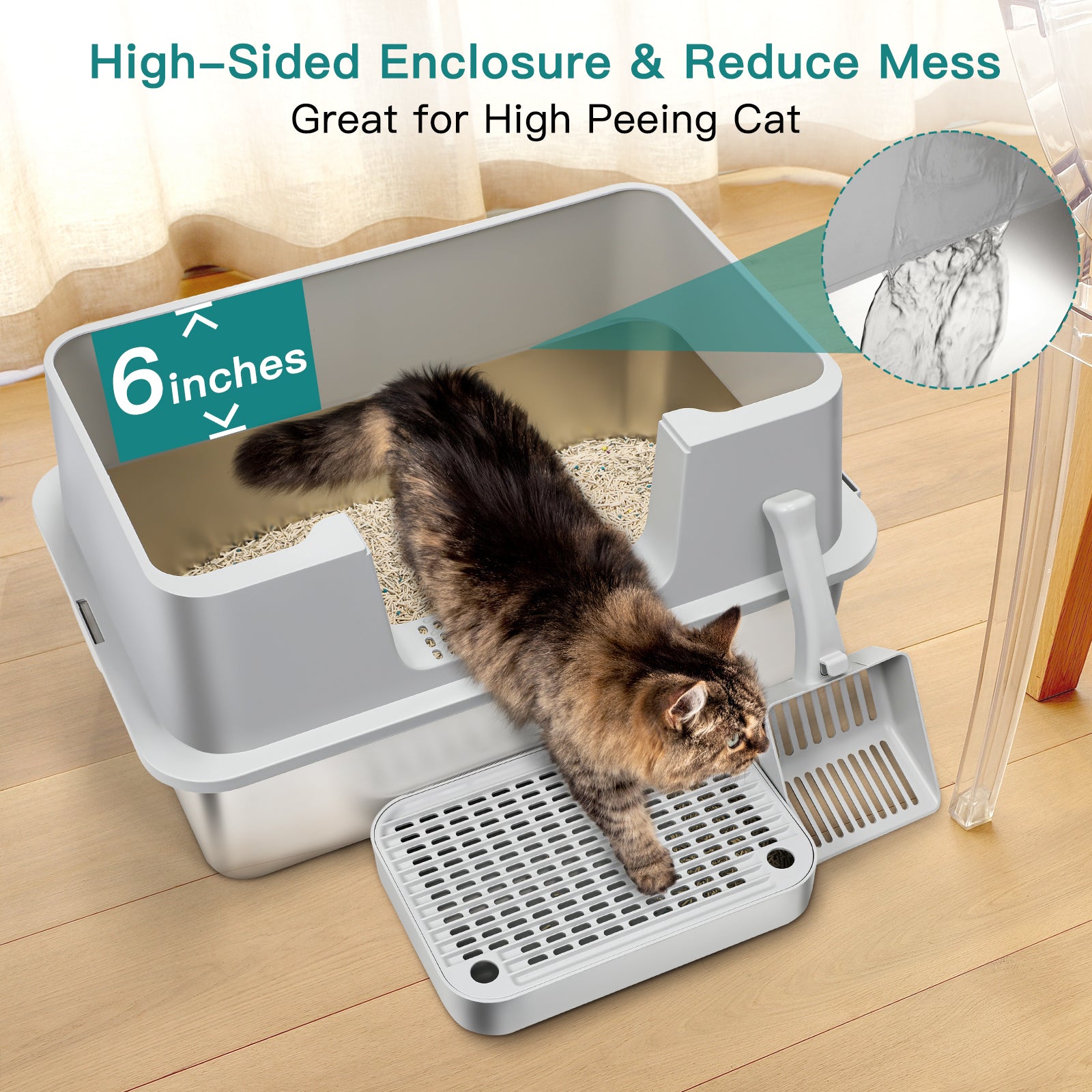 Stainless Steel Litter Box with Step Extra Large Cat Litter Box