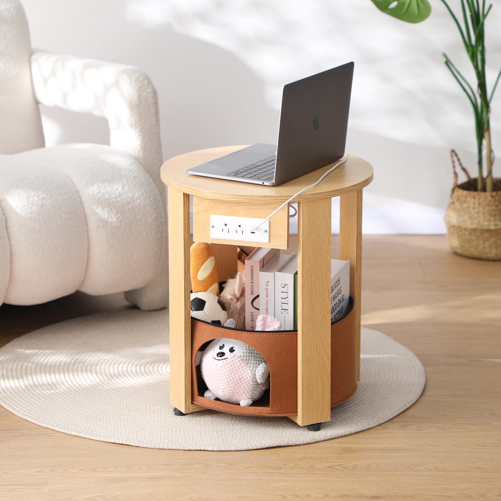 Side Table Cat House End Table with Charging Station