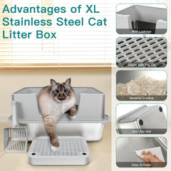 Stainless Steel Litter Box with Step Extra Large Cat Litter Box