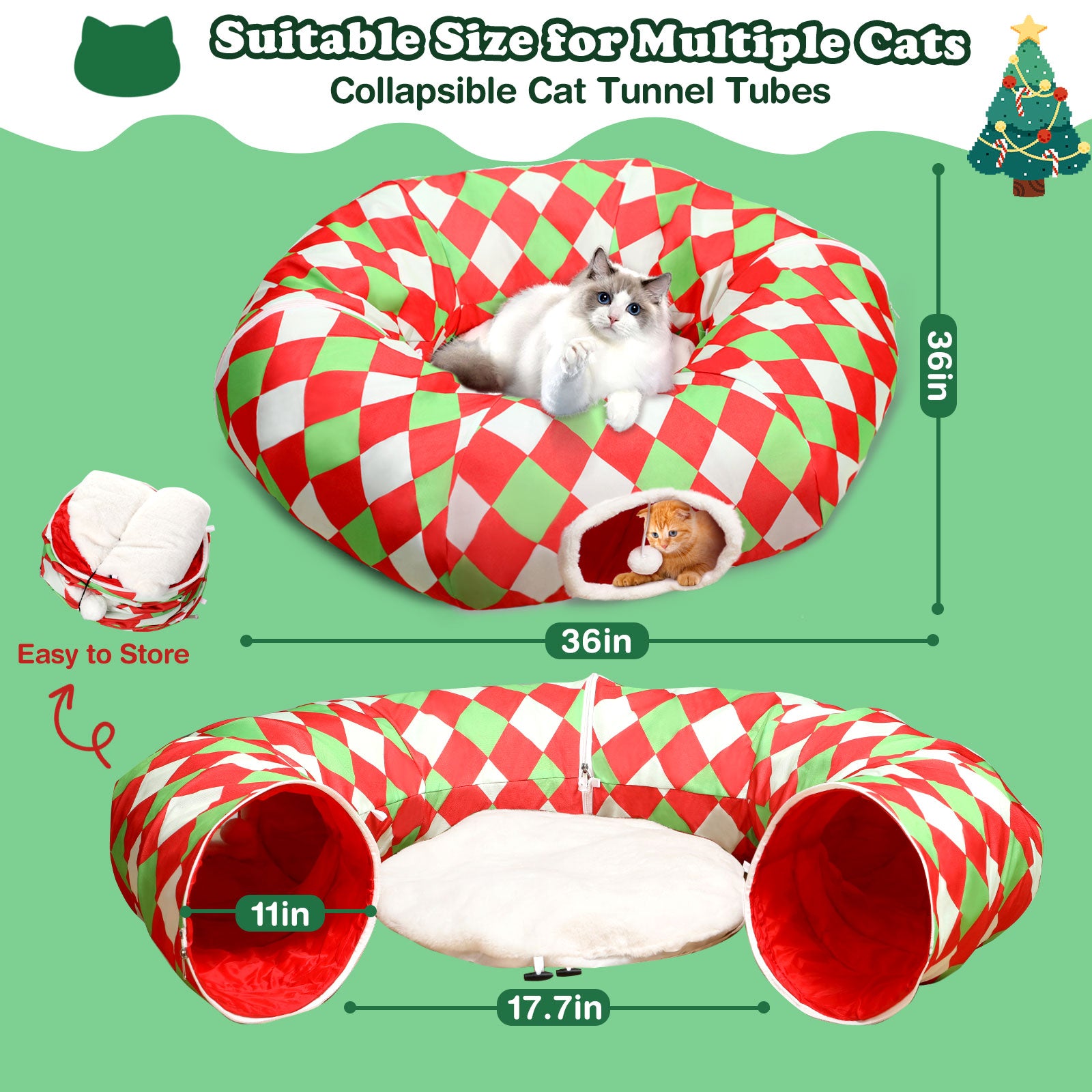 Checkered Dog Bed Cat Peekaboo Cat Cave Donut with Washable Cushion Cat Tunnels