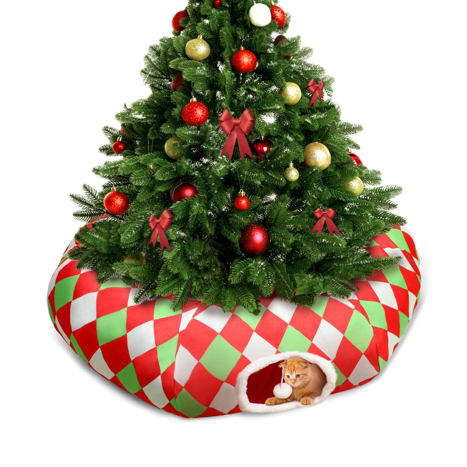 Checkered Dog Bed Cat Peekaboo Cat Cave Donut with Washable Cushion Cat Tunnels