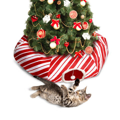 Cat Tunnel Bed Peekaboo Cat Cave Donut Under Christmas Tree Candy Cane Design