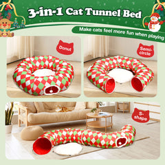 Checkered Dog Bed Cat Peekaboo Cat Cave Donut with Washable Cushion Cat Tunnels