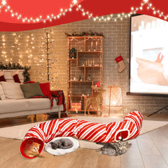 Cat Tunnel Bed Peekaboo Cat Cave Donut Under Christmas Tree Candy Cane Design