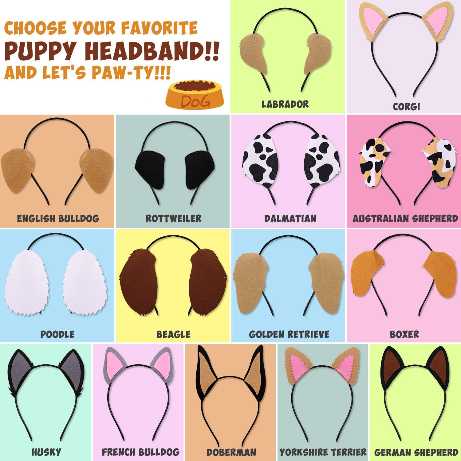 15 PCS Puppy Dogs Ear Headbands for Dogs Party